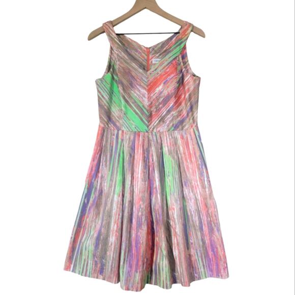 Calvin Klein V-Neck A-Line Fit and Flare Size 10 Multi Colored Pastel Watercolor - Picture 1 of 8